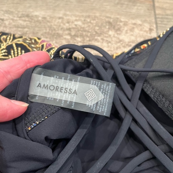 AMORESSA Indochine Horizon Women's Black Floral V Neck Swimsuit US Size 14 - Picture 11 of 13